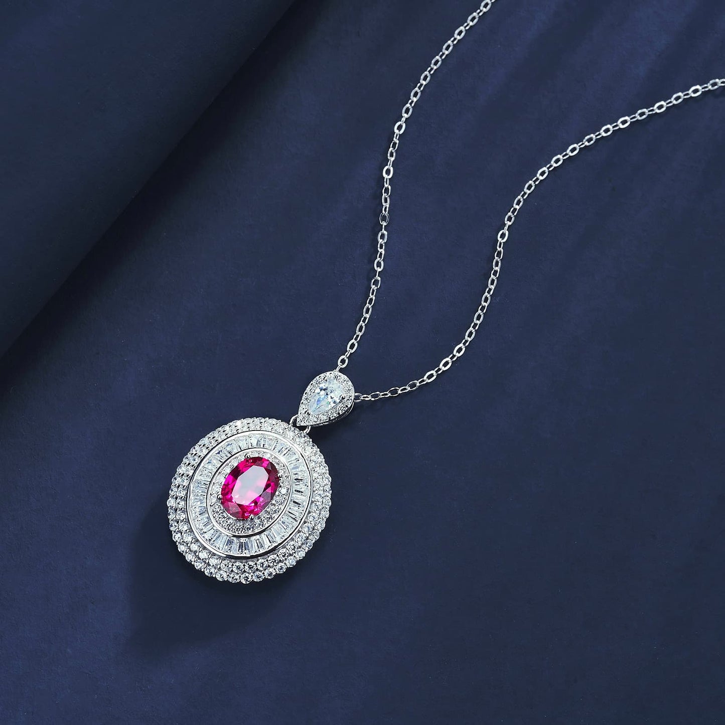 1.65ct Round Lab Ruby Necklace | Rhodium-Plated S925 Silver, Custom Available