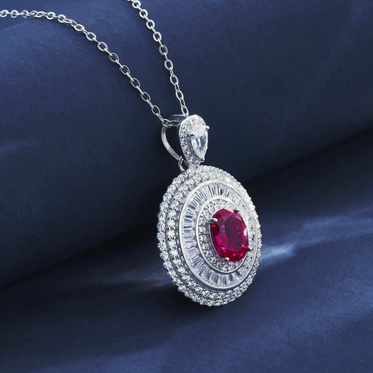 1.65ct Round Lab Ruby Necklace | Rhodium-Plated S925 Silver, Custom Available