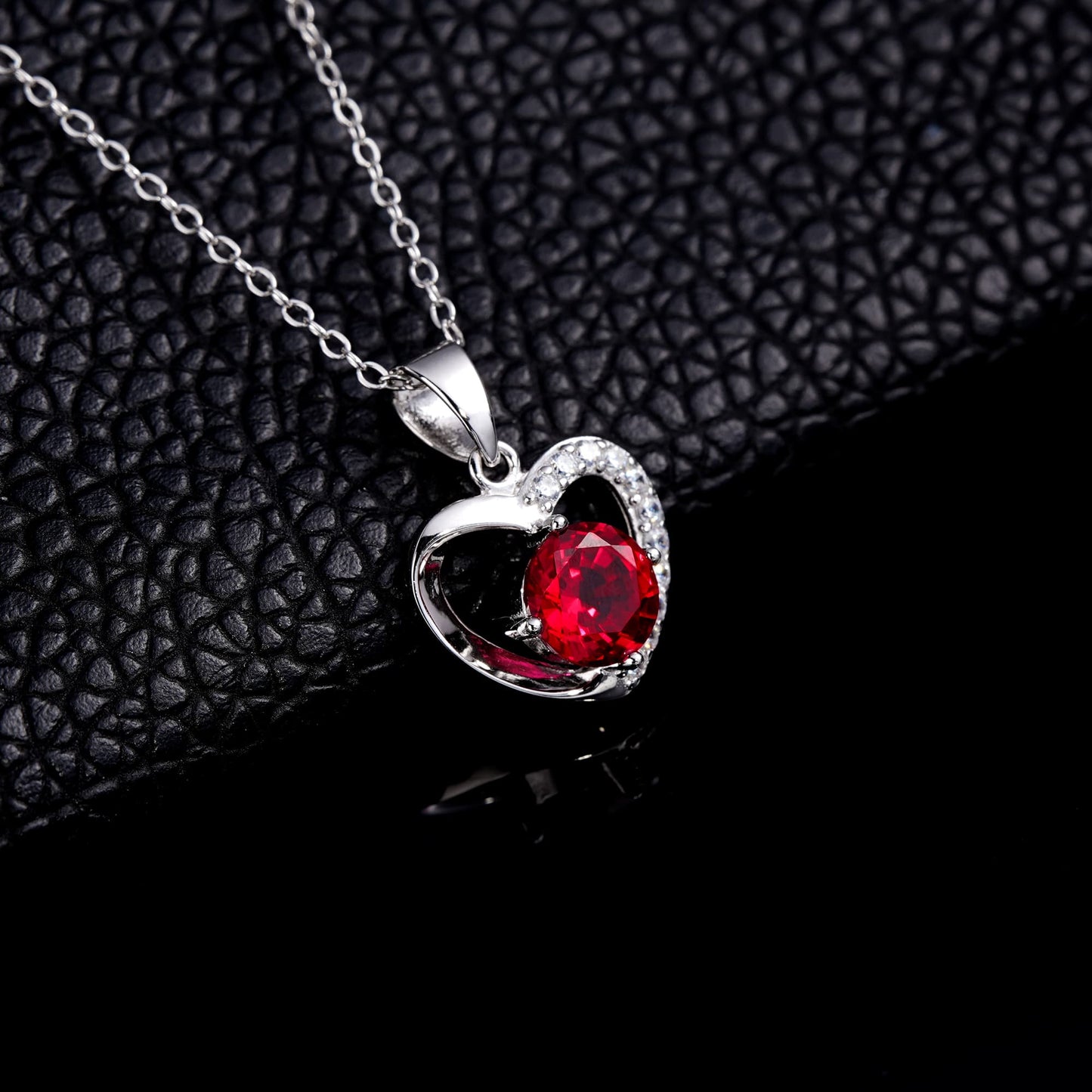 Round Lab Ruby Necklace | Rhodium-Plated S925 Silver, Custom Available