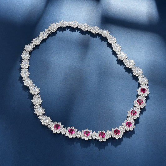 5ct Geometry Lab Ruby Necklace | Rhodium-Plated S925 Silver, Custom Available