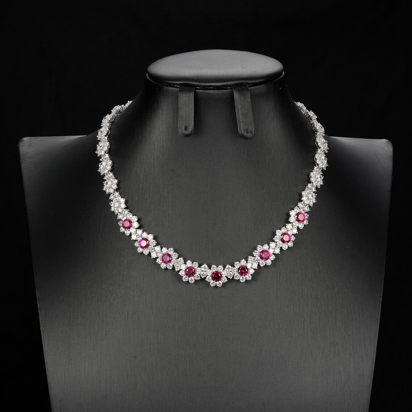 5ct Geometry Lab Ruby Necklace | Rhodium-Plated S925 Silver, Custom Available