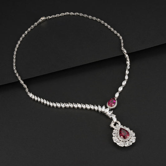 Pear Lab Ruby Necklace | Rhodium-Plated S925 Silver, Custom Available