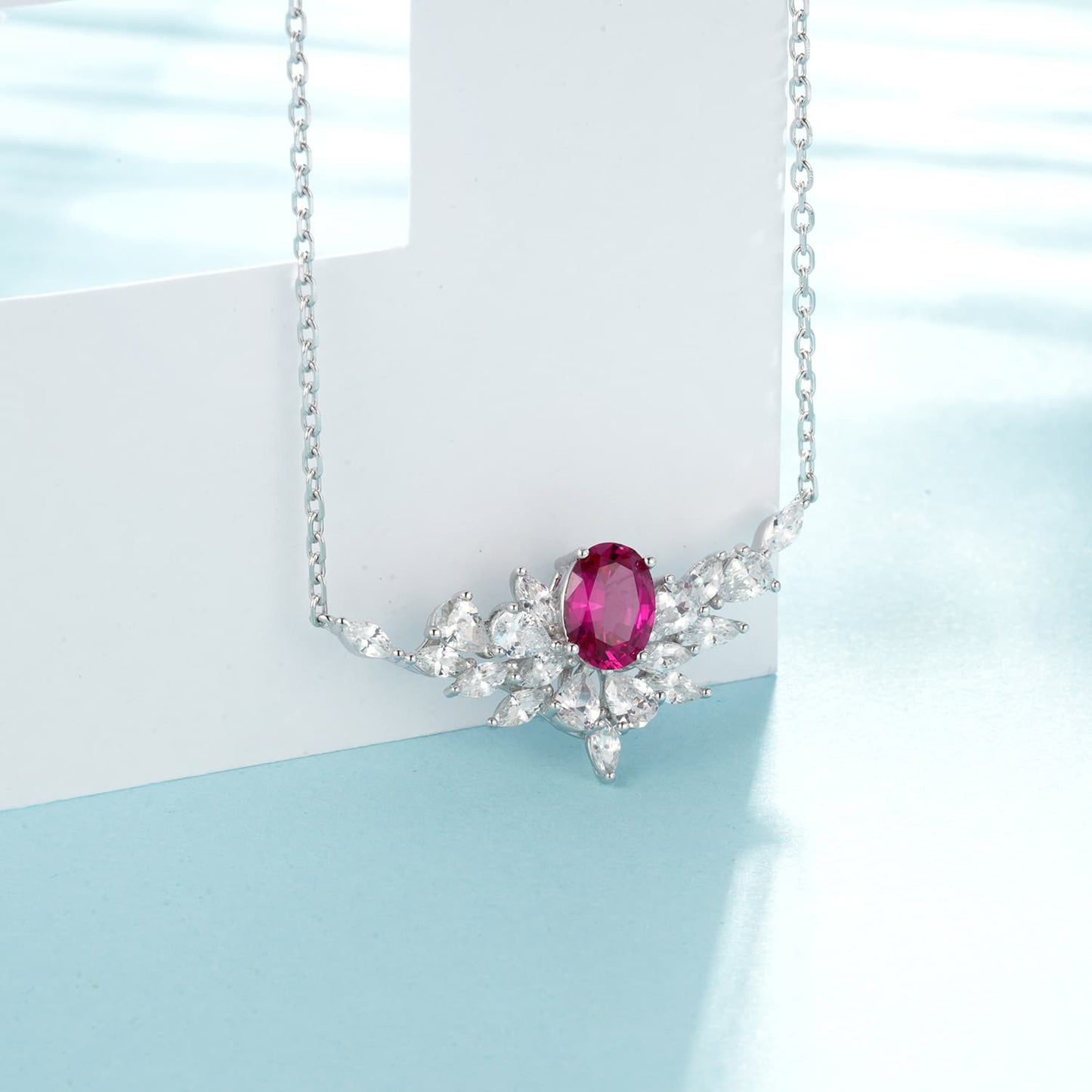 1.56ct Geometry Lab Ruby Necklace | Rhodium-Plated S925 Silver, Custom Available