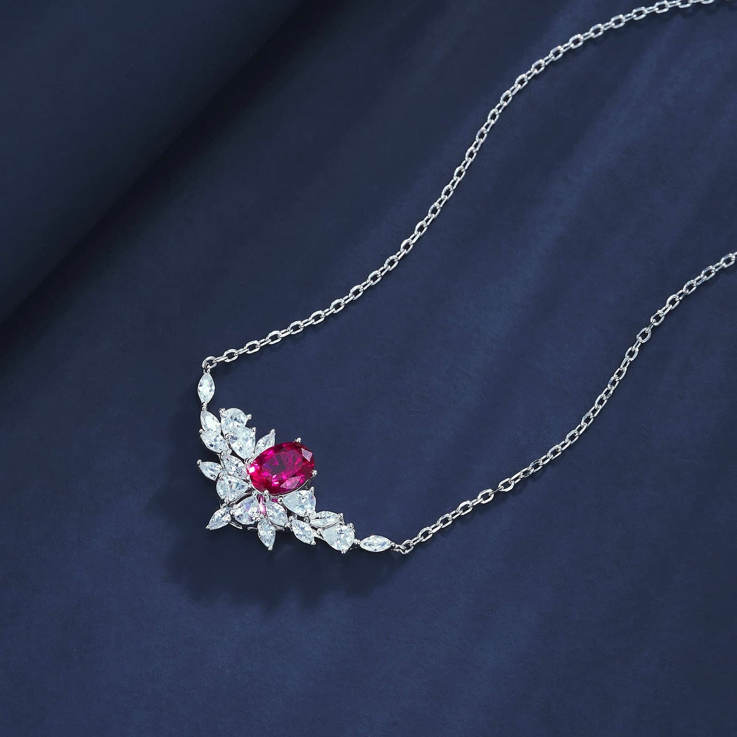 1.56ct Geometry Lab Ruby Necklace | Rhodium-Plated S925 Silver, Custom Available