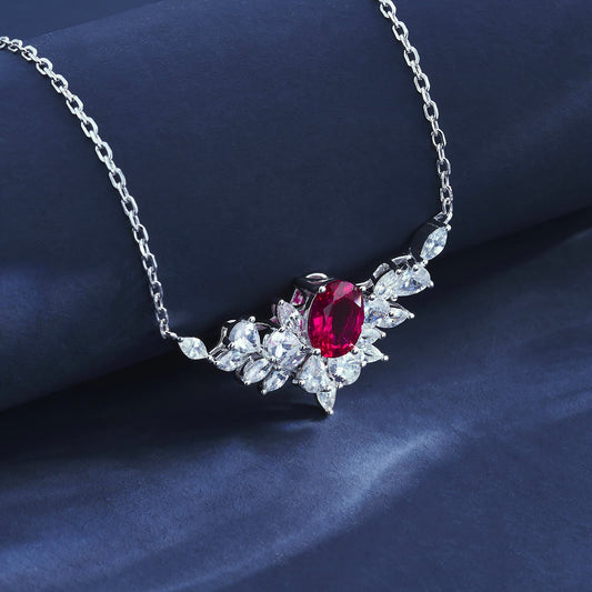 1.56ct Geometry Lab Ruby Necklace | Rhodium-Plated S925 Silver, Custom Available