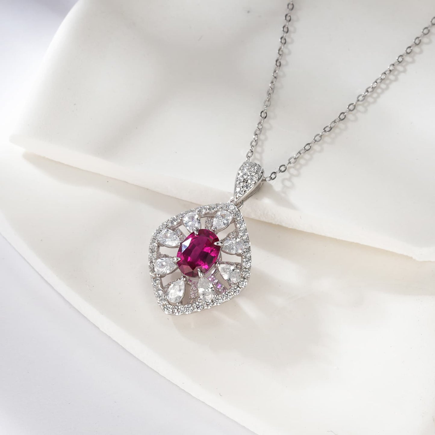 1.4ct Geometry Lab Ruby Necklace | Rhodium-Plated S925 Silver, Custom Available