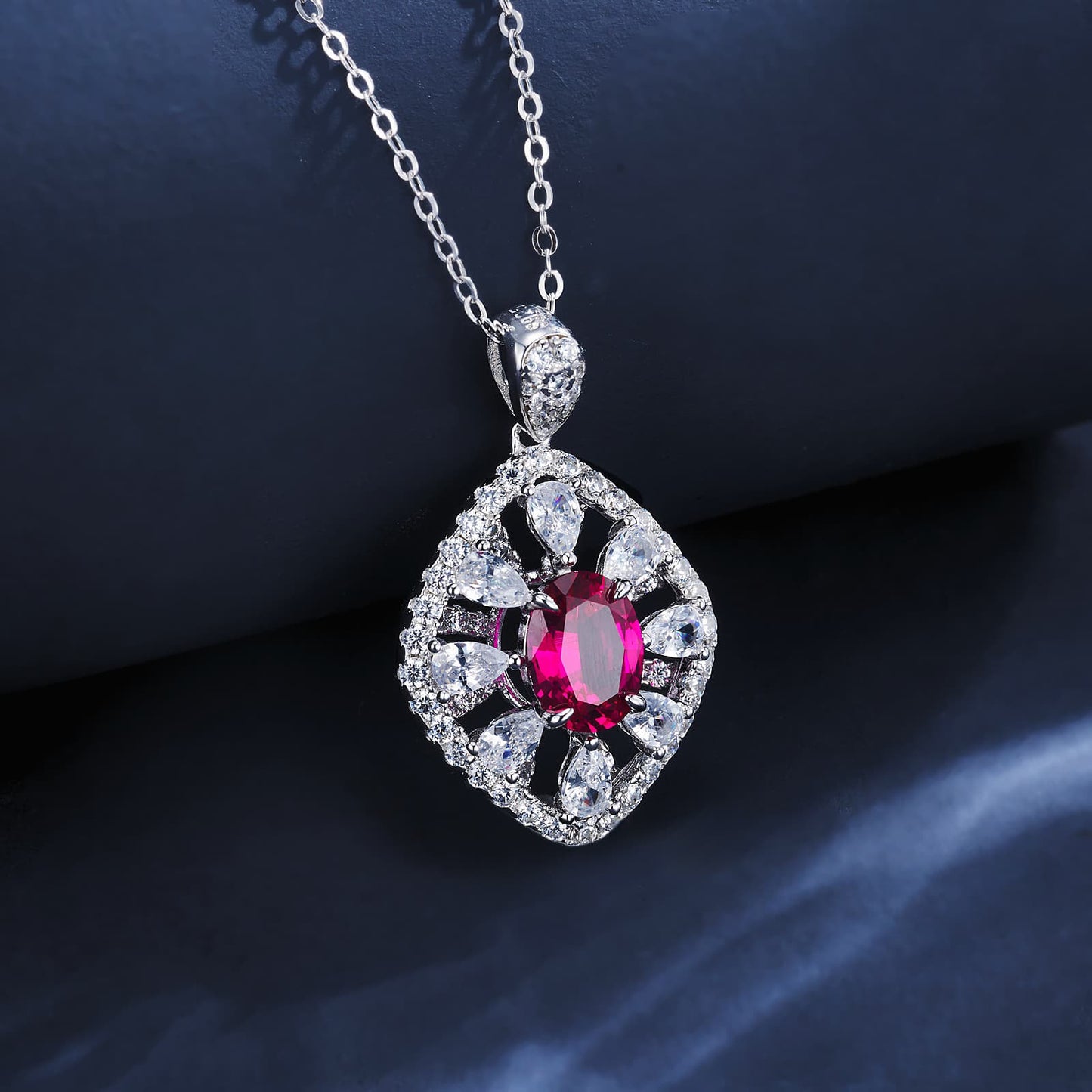 1.4ct Geometry Lab Ruby Necklace | Rhodium-Plated S925 Silver, Custom Available