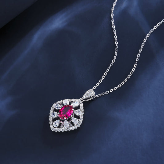 1.4ct Geometry Lab Ruby Necklace | Rhodium-Plated S925 Silver, Custom Available