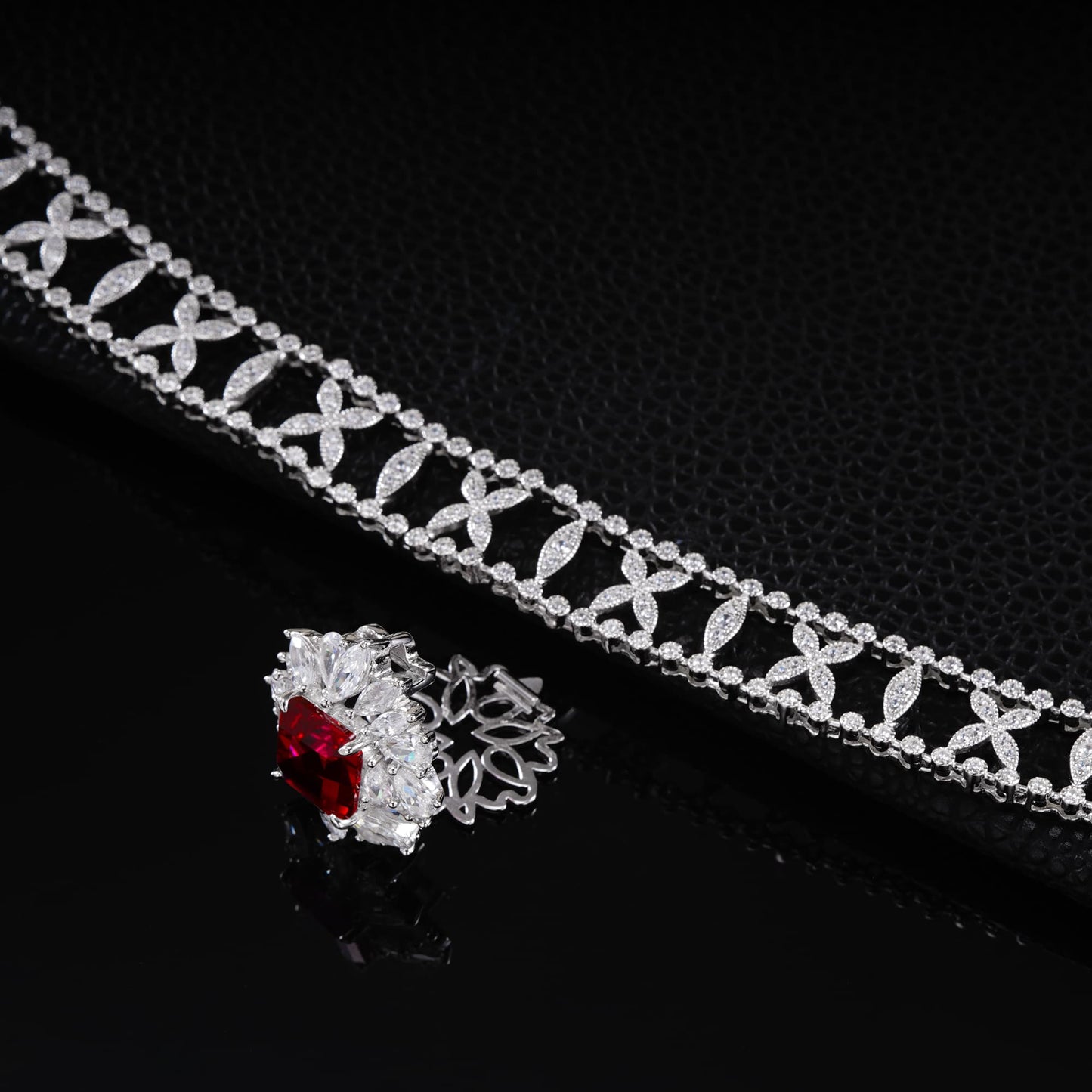 Geometry Lab Ruby Necklace | Rhodium-Plated S925 Silver, Custom Available