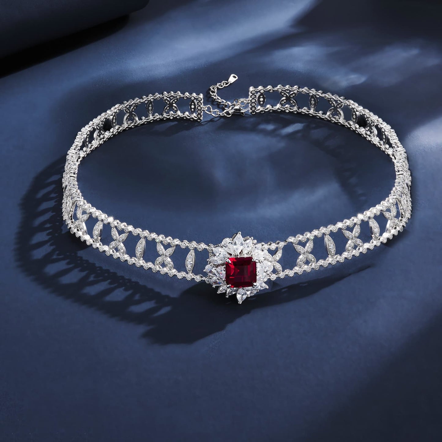 Geometry Lab Ruby Necklace | Rhodium-Plated S925 Silver, Custom Available