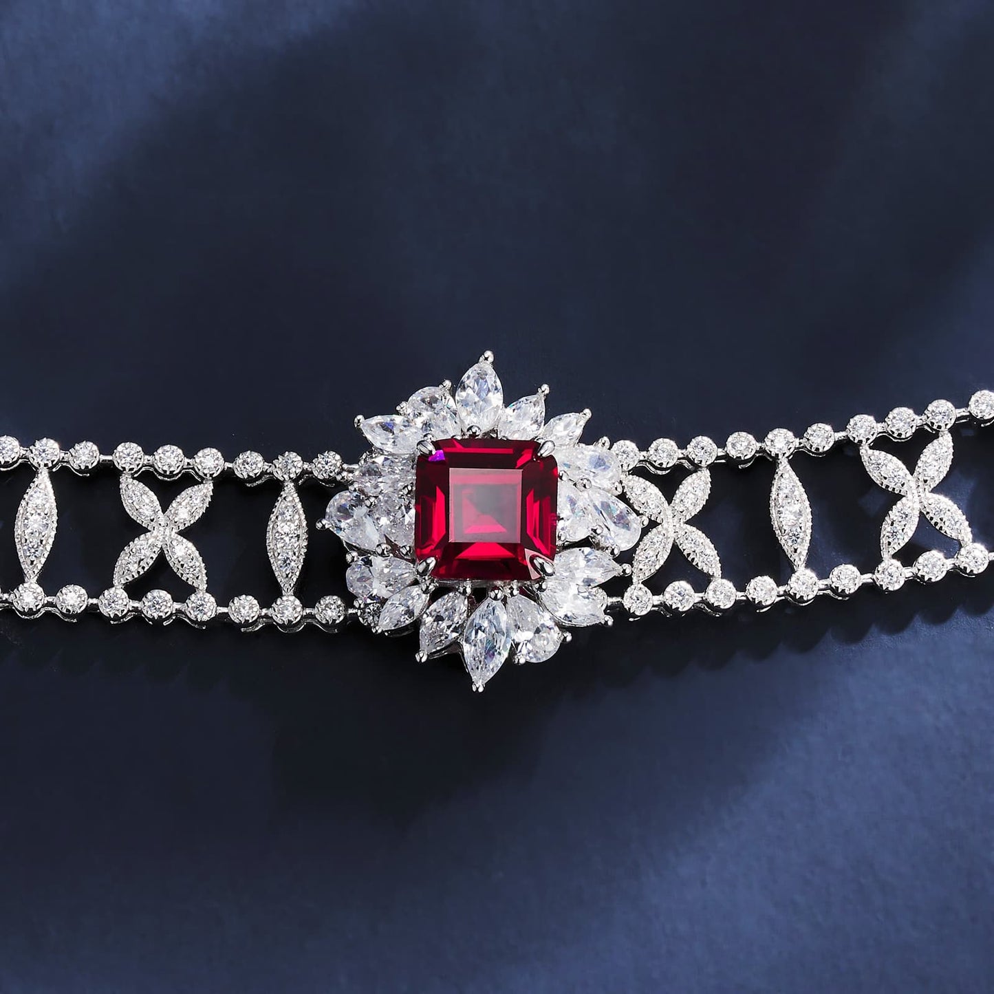 Geometry Lab Ruby Necklace | Rhodium-Plated S925 Silver, Custom Available