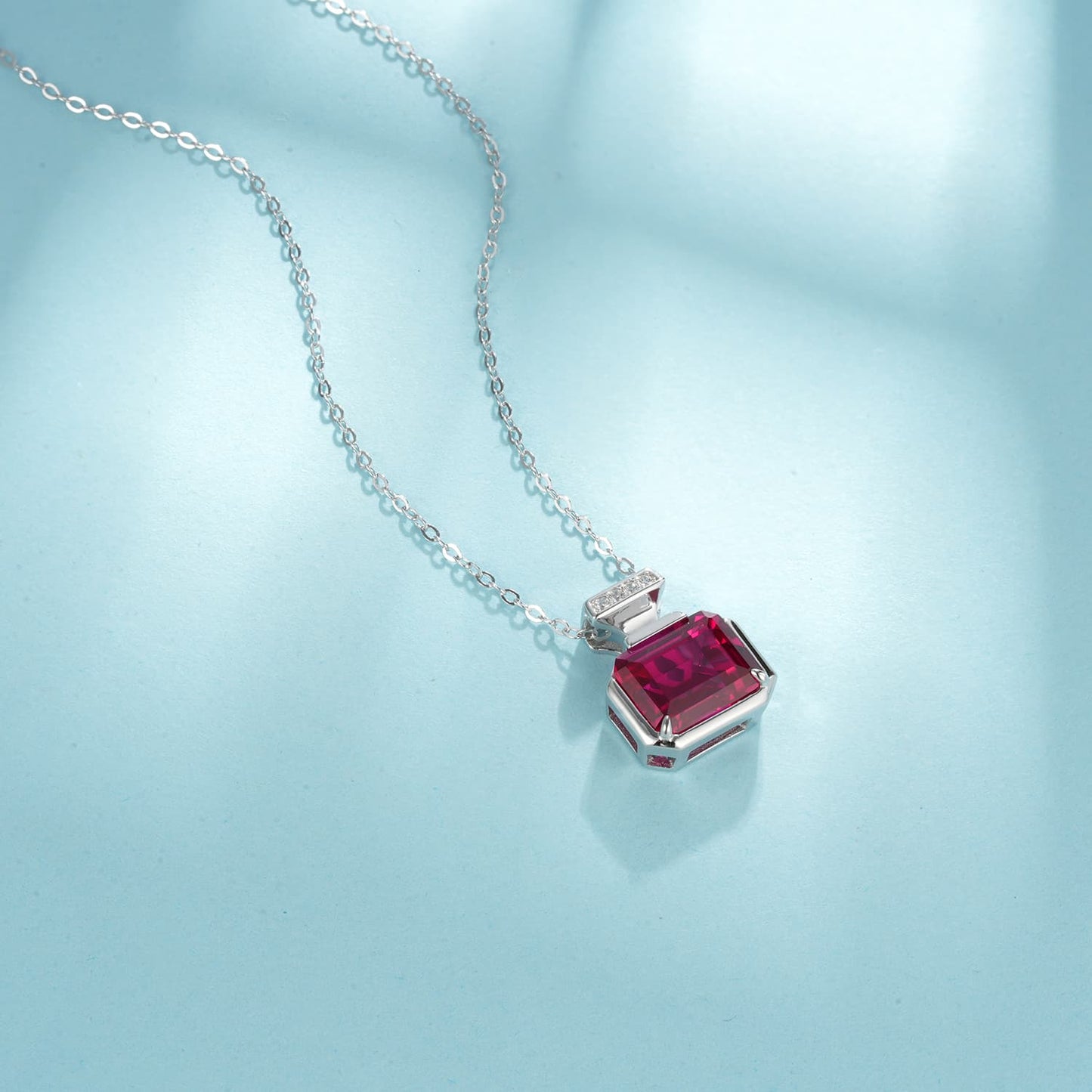 3.5ct Geometry Lab Ruby Necklace | Rhodium-Plated S925 Silver, Custom Available