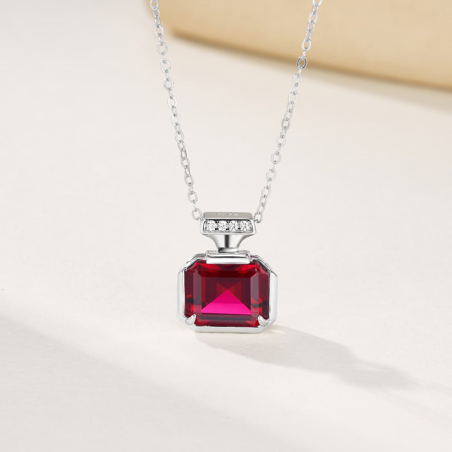 3.5ct Geometry Lab Ruby Necklace | Rhodium-Plated S925 Silver, Custom Available