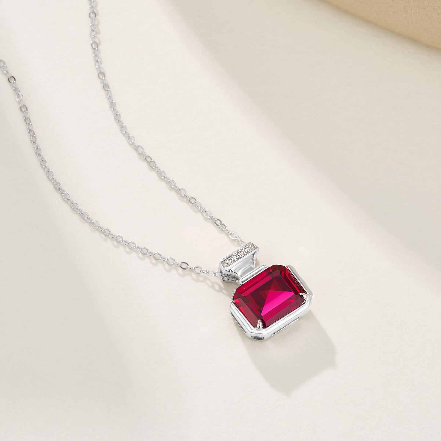 3.5ct Geometry Lab Ruby Necklace | Rhodium-Plated S925 Silver, Custom Available