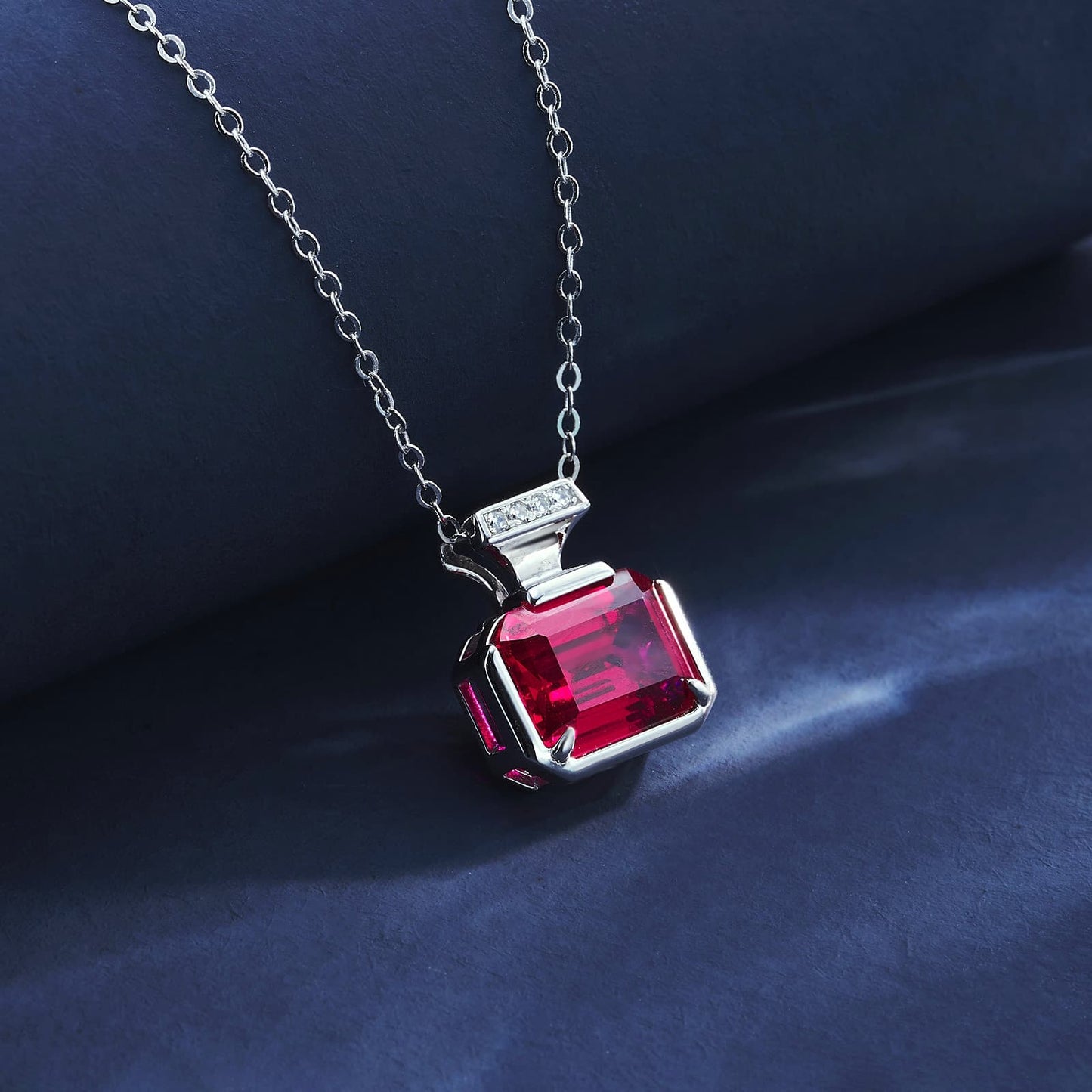 3.5ct Geometry Lab Ruby Necklace | Rhodium-Plated S925 Silver, Custom Available