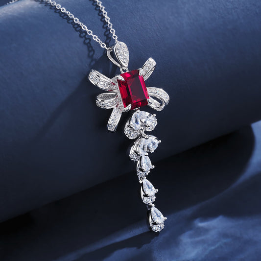 4.08ct Geometry Lab Ruby Necklace | Rhodium-Plated S925 Silver, Custom Available