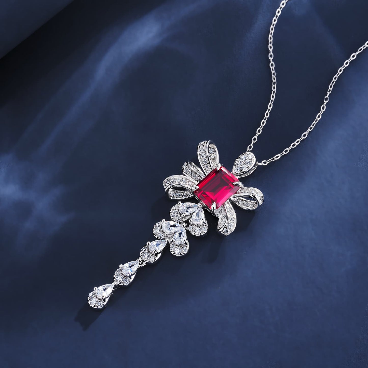 4.08ct Geometry Lab Ruby Necklace | Rhodium-Plated S925 Silver, Custom Available
