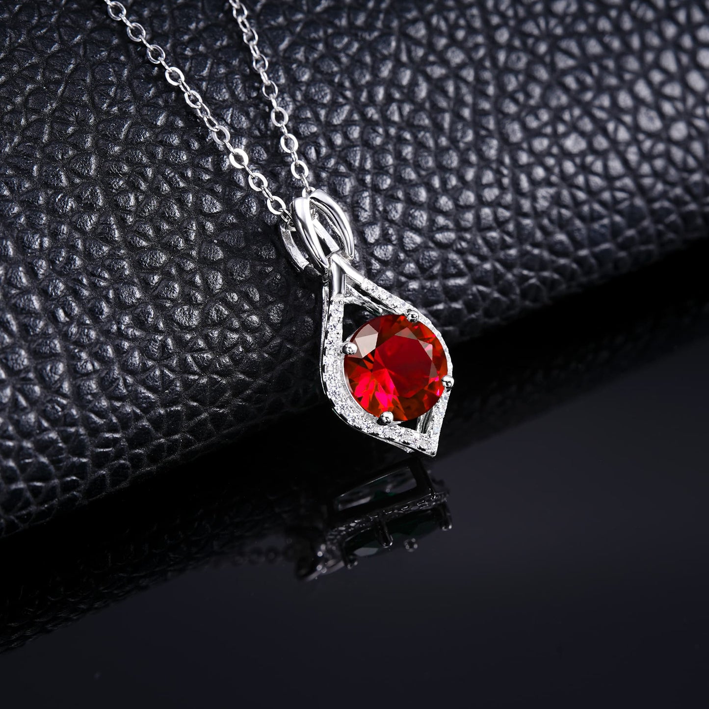 2.5ct Round Lab Ruby Necklace | Rhodium-Plated S925 Silver, Custom Available
