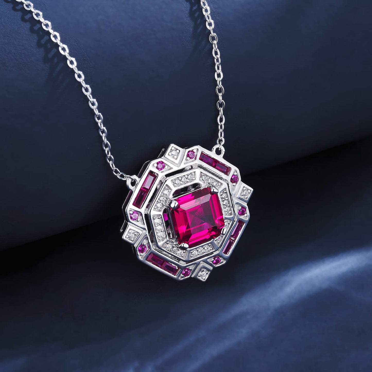 3.18ct Geometry Lab Ruby Necklace | Rhodium-Plated S925 Silver, Custom Available