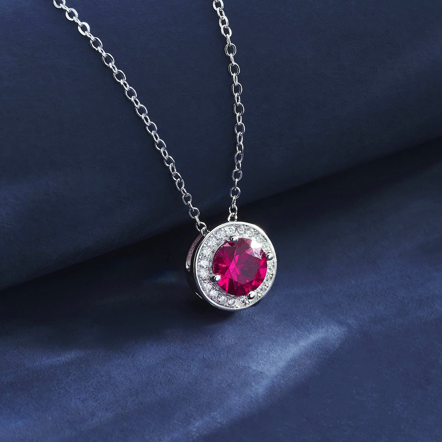 1.8ct Round Lab Ruby Necklace | Rhodium-Plated S925 Silver, Custom Available
