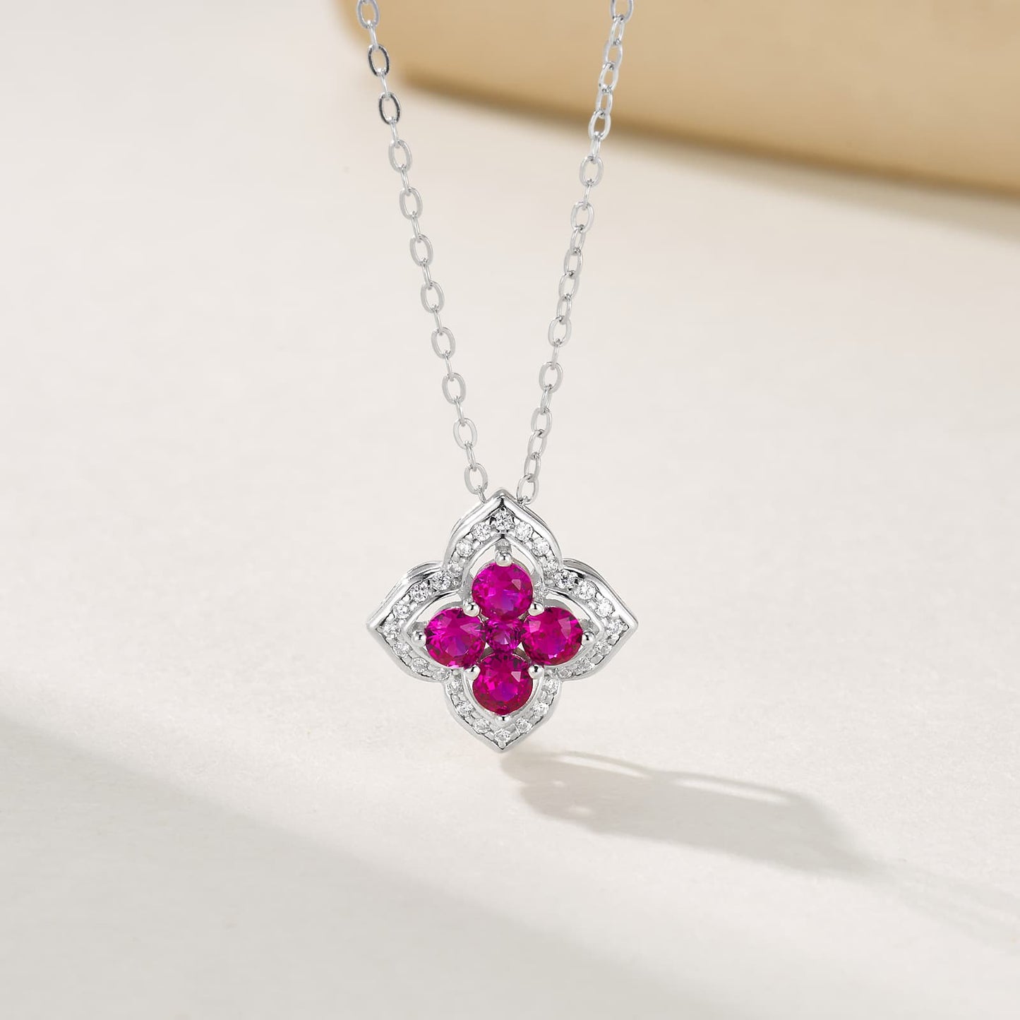 Geometry Lab Ruby Necklace | Rhodium-Plated S925 Silver, Custom Available