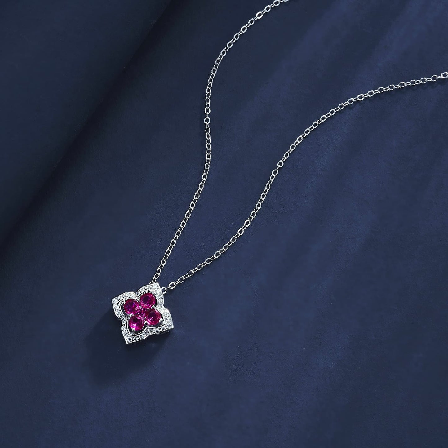 Geometry Lab Ruby Necklace | Rhodium-Plated S925 Silver, Custom Available