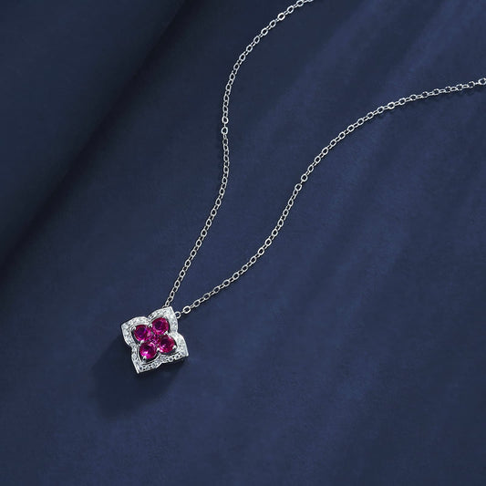 Geometry Lab Ruby Necklace | Rhodium-Plated S925 Silver, Custom Available