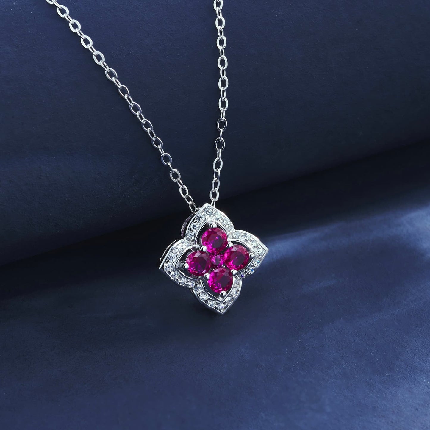 Geometry Lab Ruby Necklace | Rhodium-Plated S925 Silver, Custom Available
