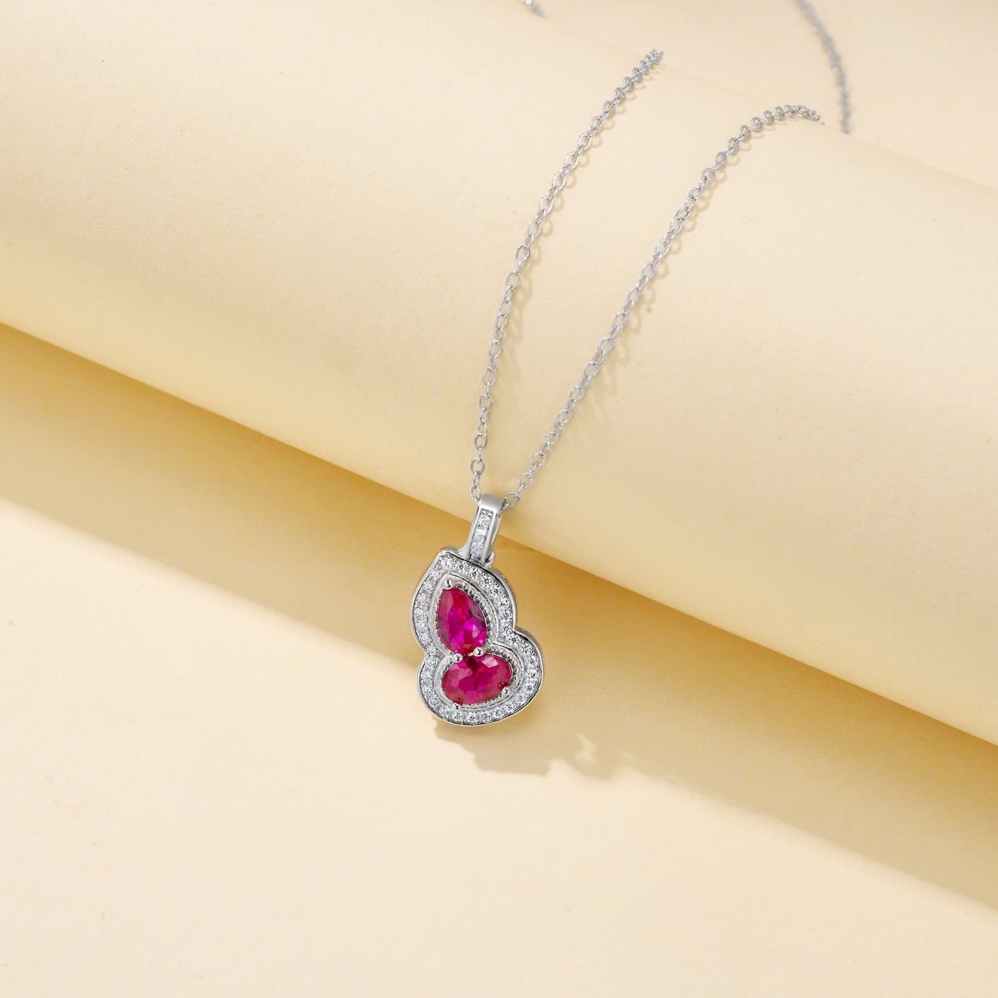 Geometry Lab Ruby Necklace | Rhodium-Plated S925 Silver, Custom Available