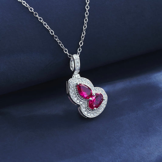 Geometry Lab Ruby Necklace | Rhodium-Plated S925 Silver, Custom Available