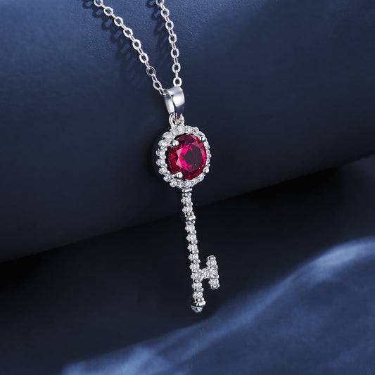Geometry Lab Ruby Necklace | Rhodium-Plated S925 Silver, Custom Available