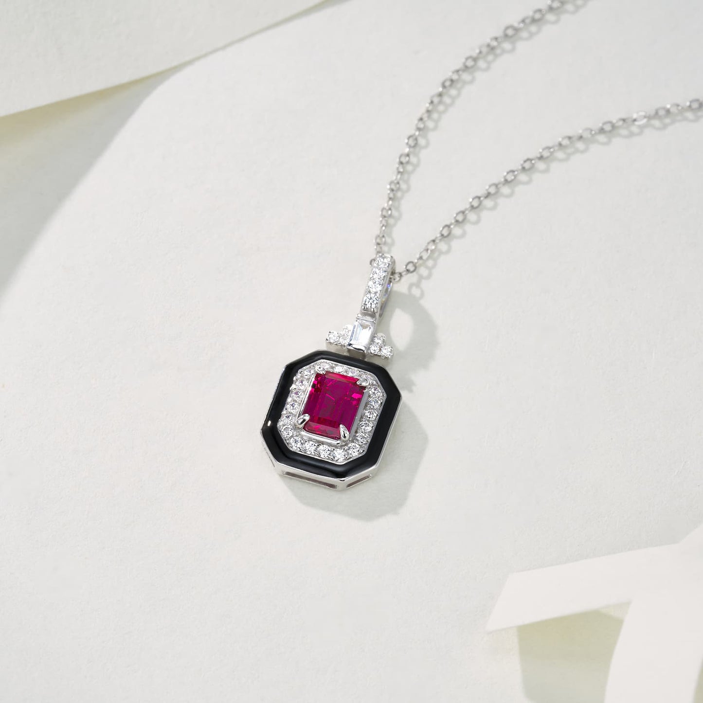 1ct SQ Lab Ruby Necklace | Rhodium-Plated S925 Silver, Custom Available