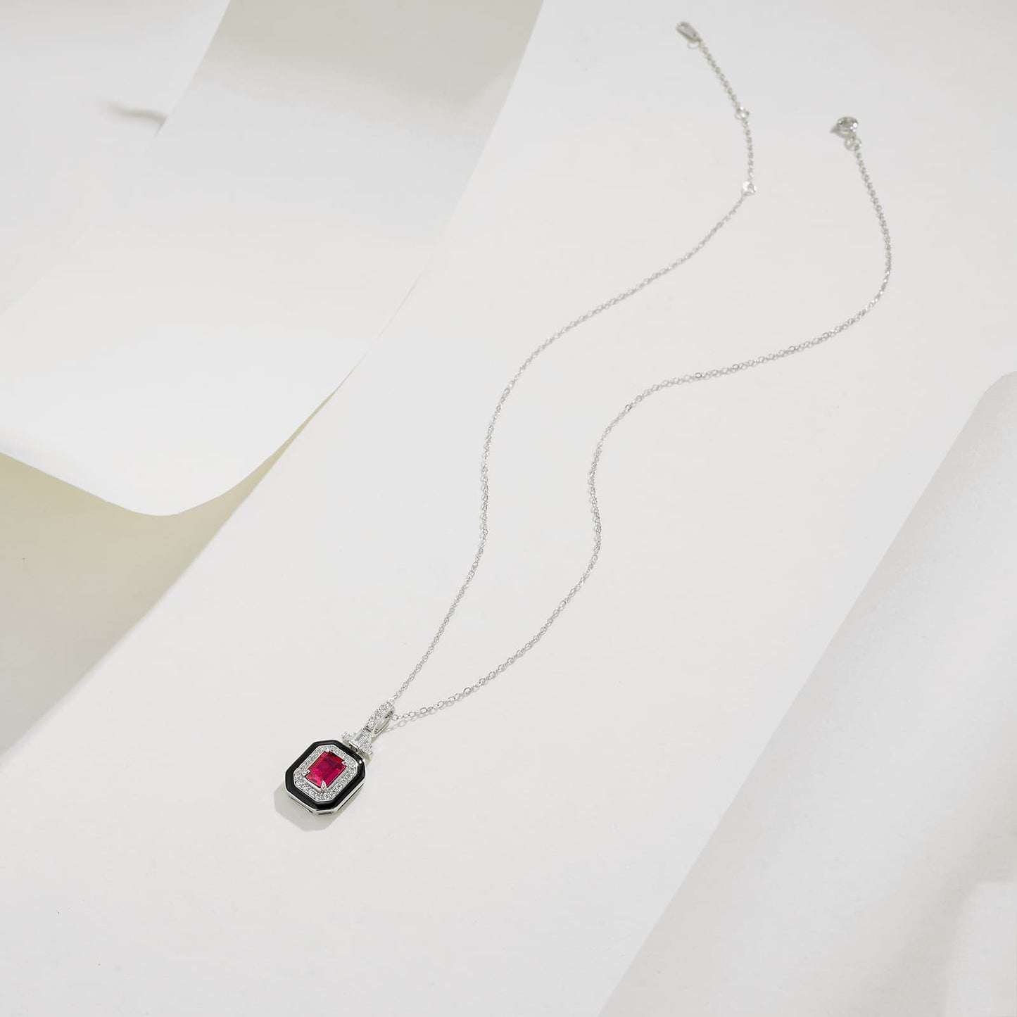 1ct SQ Lab Ruby Necklace | Rhodium-Plated S925 Silver, Custom Available