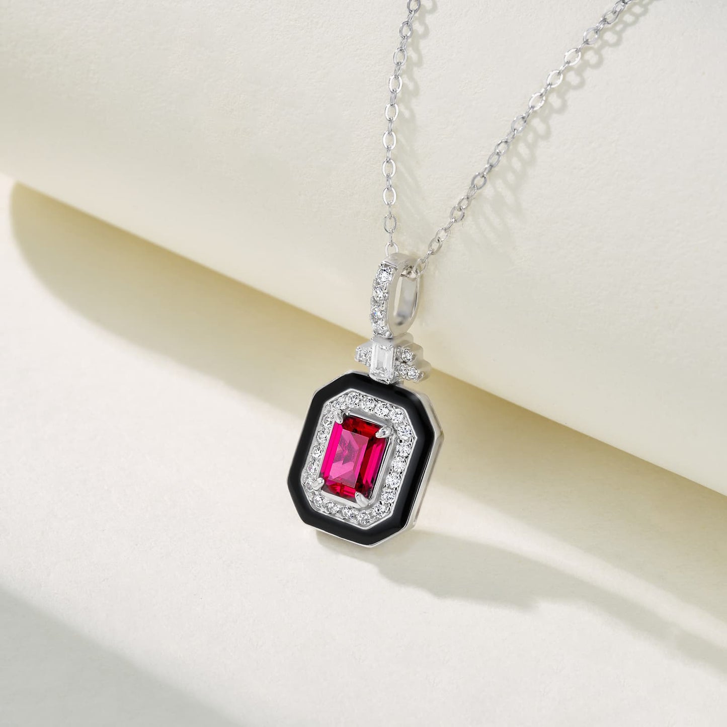 1ct SQ Lab Ruby Necklace | Rhodium-Plated S925 Silver, Custom Available