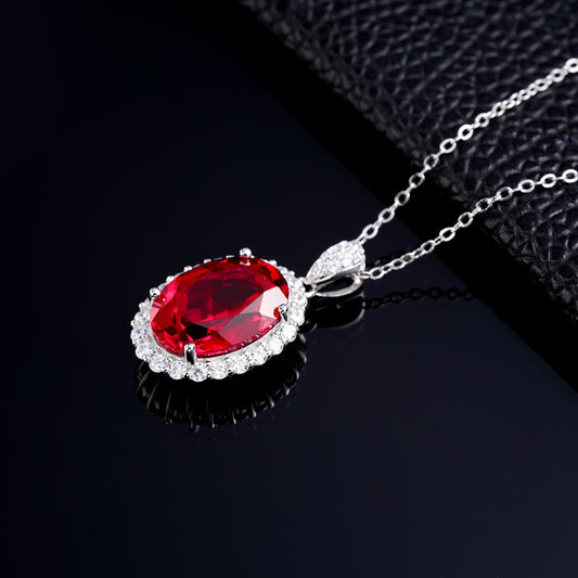 8ct Round Lab Ruby Necklace | Rhodium-Plated S925 Silver, Custom Available