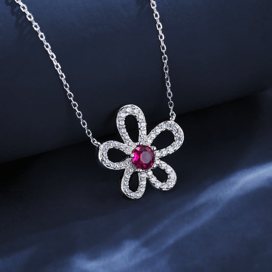 Geometry Lab Ruby Necklace | Rhodium-Plated S925 Silver, Custom Available