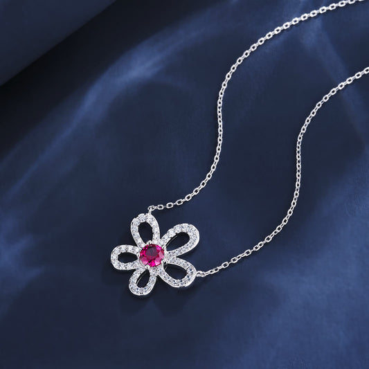 Geometry Lab Ruby Necklace | Rhodium-Plated S925 Silver, Custom Available