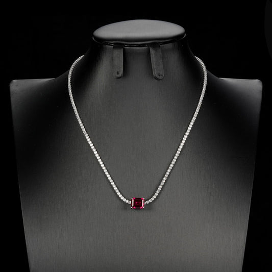 SQ Lab Ruby Necklace | Rhodium-Plated S925 Silver, Custom Available