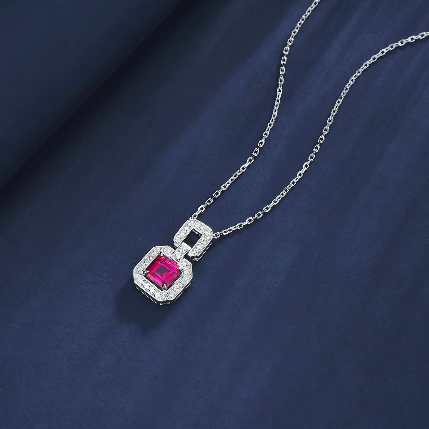1.25ct Geometry Lab Ruby Necklace | Rhodium-Plated S925 Silver, Custom Available