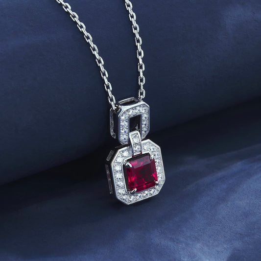 1.25ct Geometry Lab Ruby Necklace | Rhodium-Plated S925 Silver, Custom Available