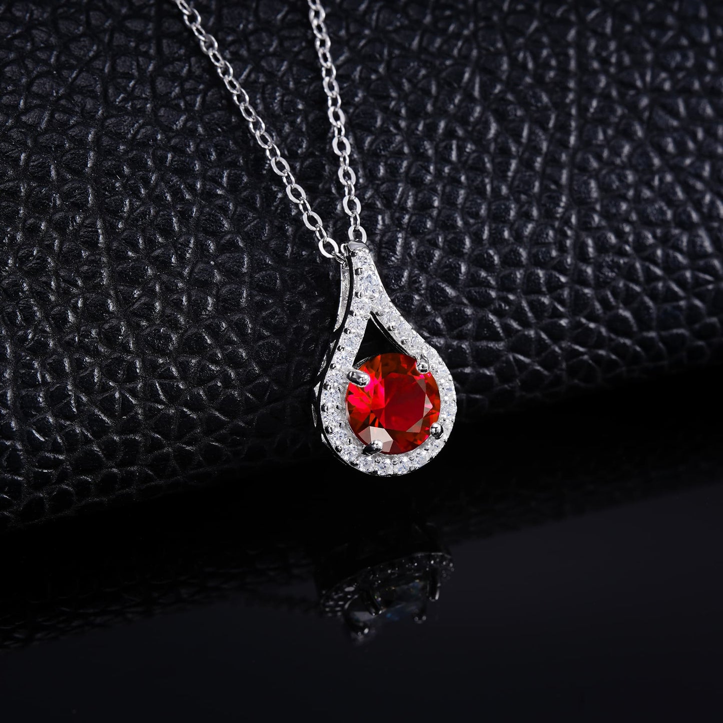 Geometry Lab Ruby Necklace | Rhodium-Plated S925 Silver, Custom Available