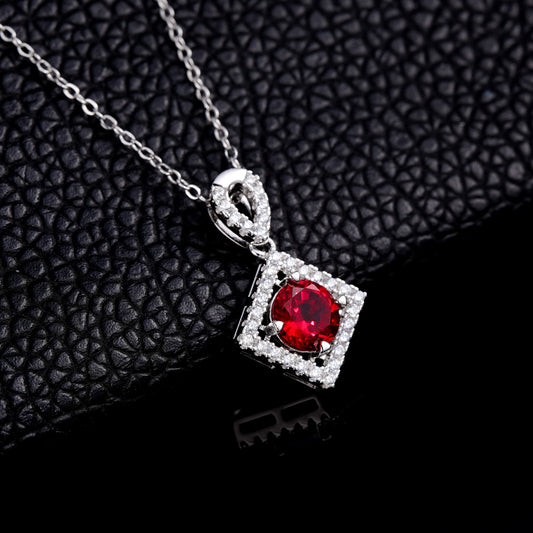 Geometry Lab Ruby Necklace | Rhodium-Plated S925 Silver, Custom Available