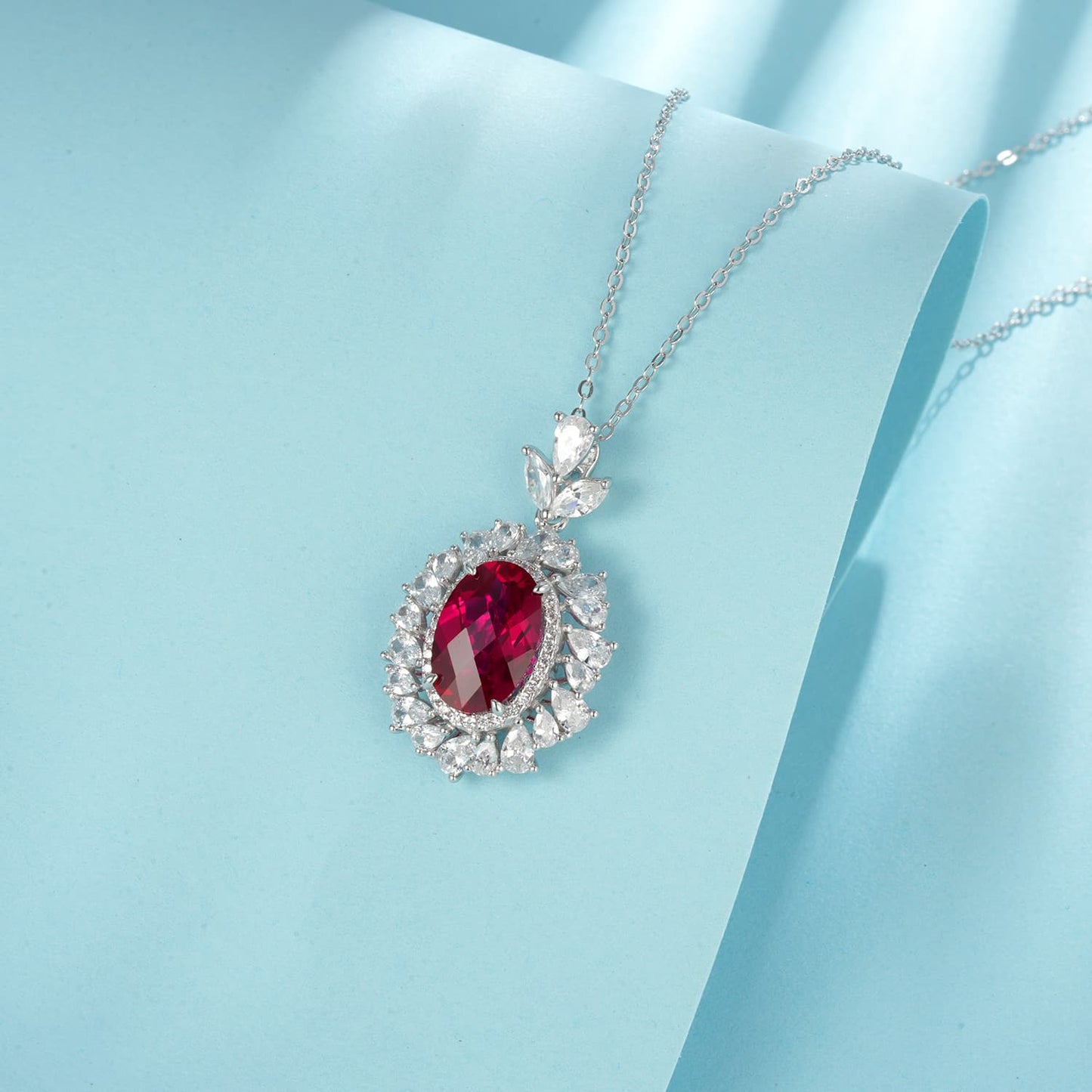 4.5ct Round Lab Ruby Necklace | Rhodium-Plated S925 Silver, Custom Available