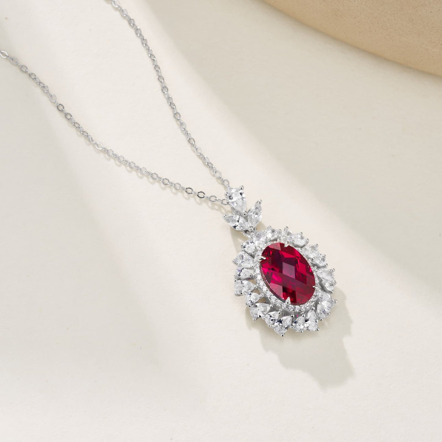 4.5ct Round Lab Ruby Necklace | Rhodium-Plated S925 Silver, Custom Available