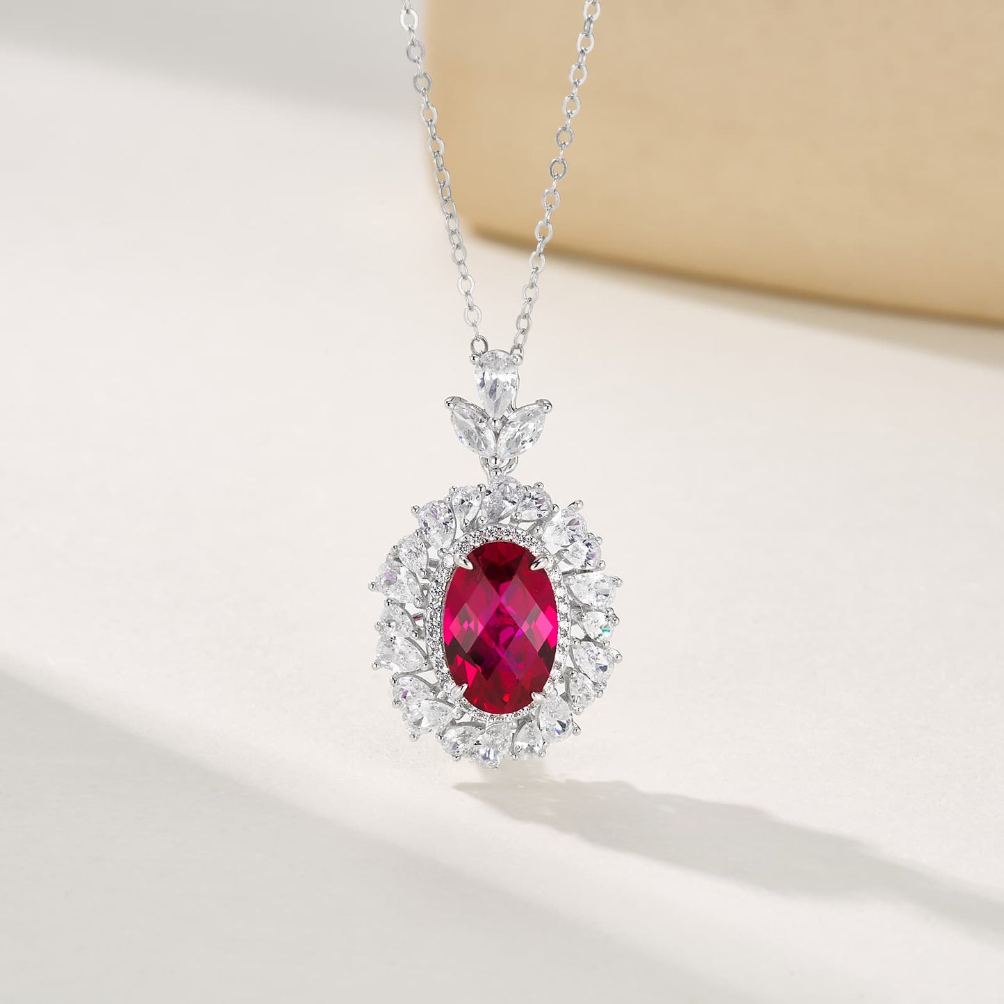 4.5ct Round Lab Ruby Necklace | Rhodium-Plated S925 Silver, Custom Available