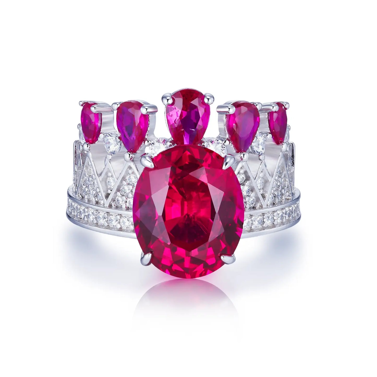 Round Lab Ruby Ring | Rhodium-Plated S925 Silver, Custom Available