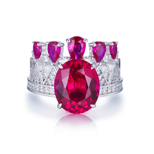 Round Lab Ruby Ring | Rhodium-Plated S925 Silver, Custom Available