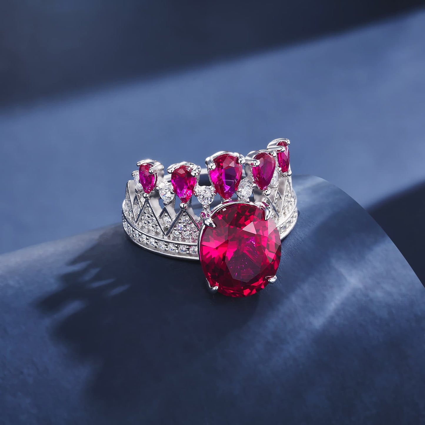 Round Lab Ruby Ring | Rhodium-Plated S925 Silver, Custom Available