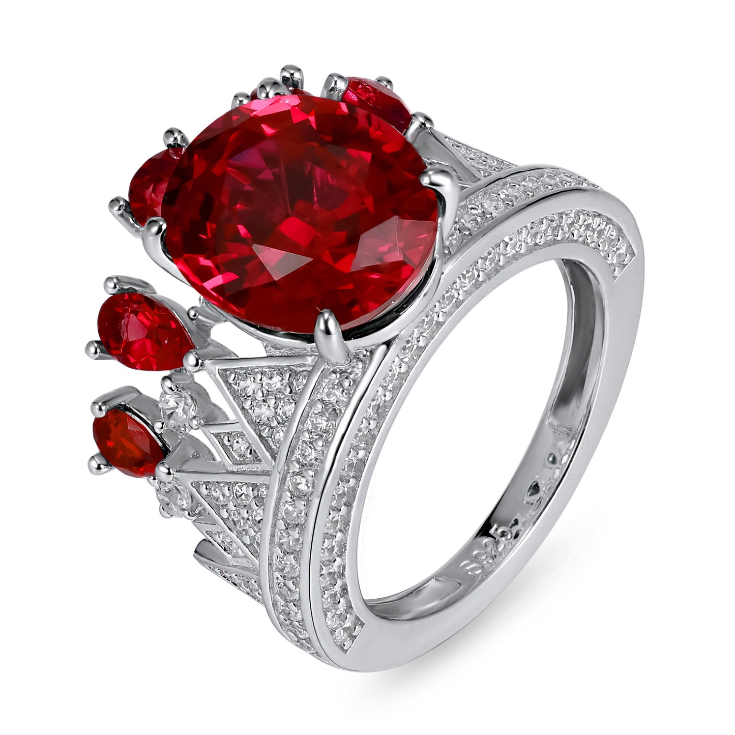 Round Lab Ruby Ring | Rhodium-Plated S925 Silver, Custom Available