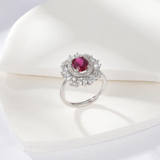 1.49ct Round Lab Ruby Ring | Rhodium-Plated S925 Silver, Custom Available